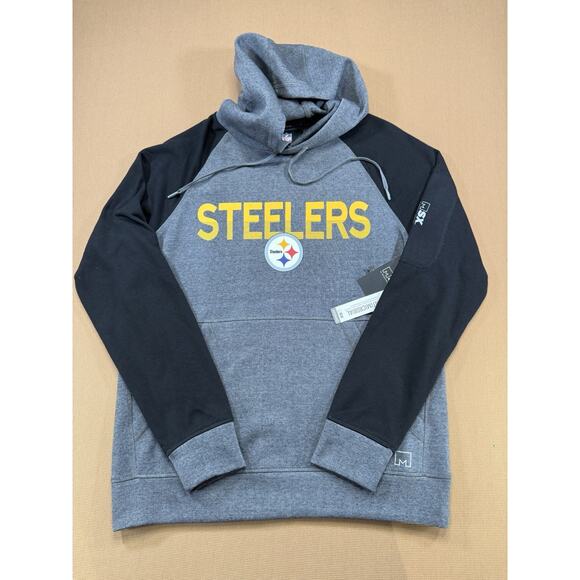 NWT MSX Michael Strahan Steelers Hoodie M Gray Black NFL Pullover - Picture 2 of 8